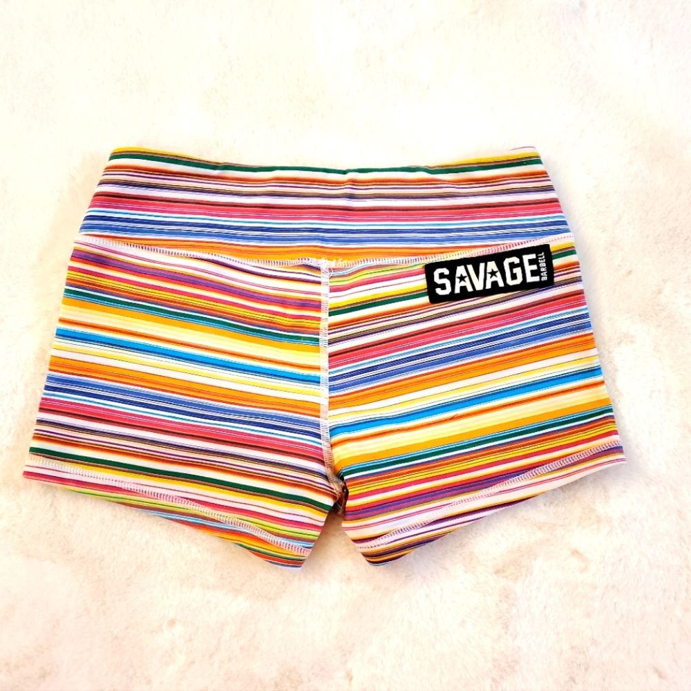 Savage Barbell Multicolor Stripe Booty Shorts Size Medium